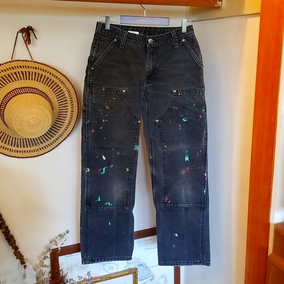 Vintage Carhartt Double Knee Painters Dungaree WB136 Black 2x30